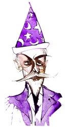 Paul Dukas, compositeur français (1865-1935); caricaturé en sorcier